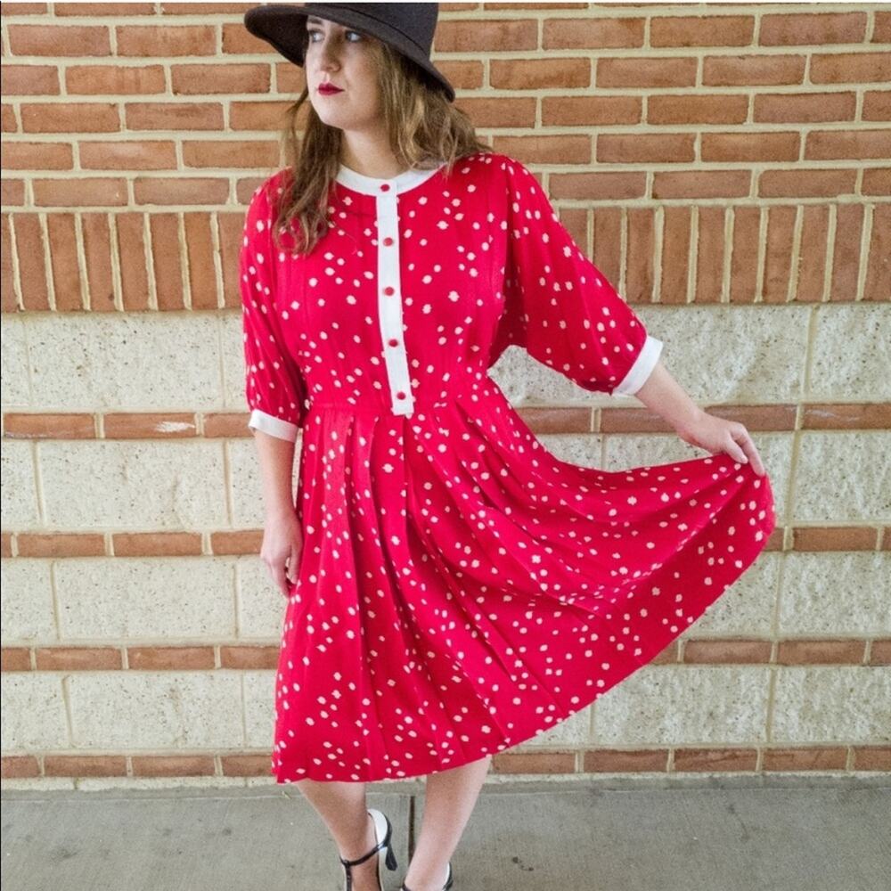 70s Ted Lapidus boxy drop waist dress red